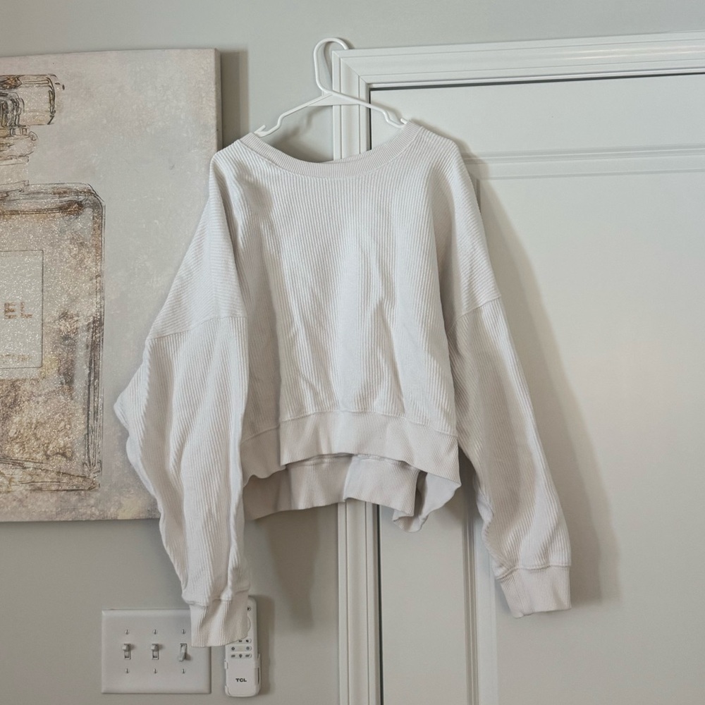 Aerie Ribbed White Cropped Sweater